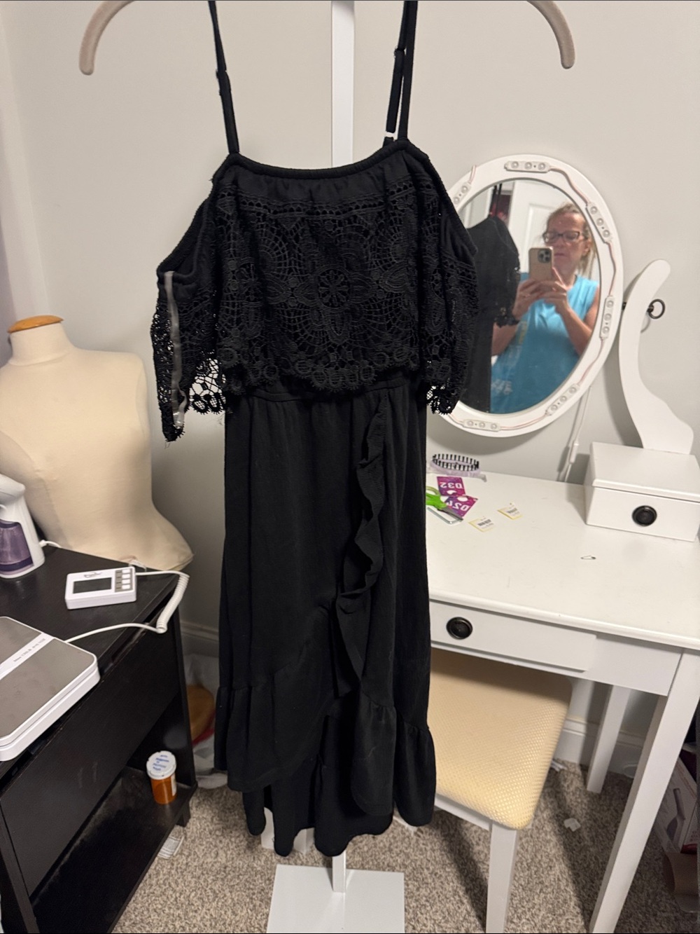 Xhilaration Black Crochet Cold-Shoulder Midi Dress